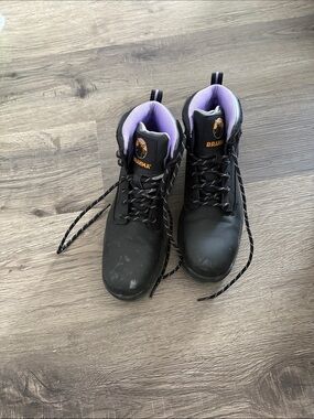Brahma Black Work Boots with Lavender Lining